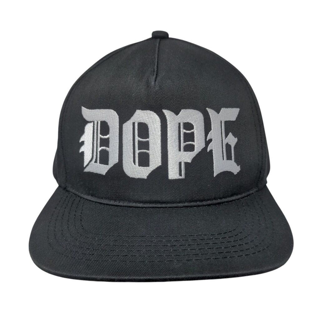DOPE Snapback Hat Black One Size Adjustable Embroidered Vented Holes